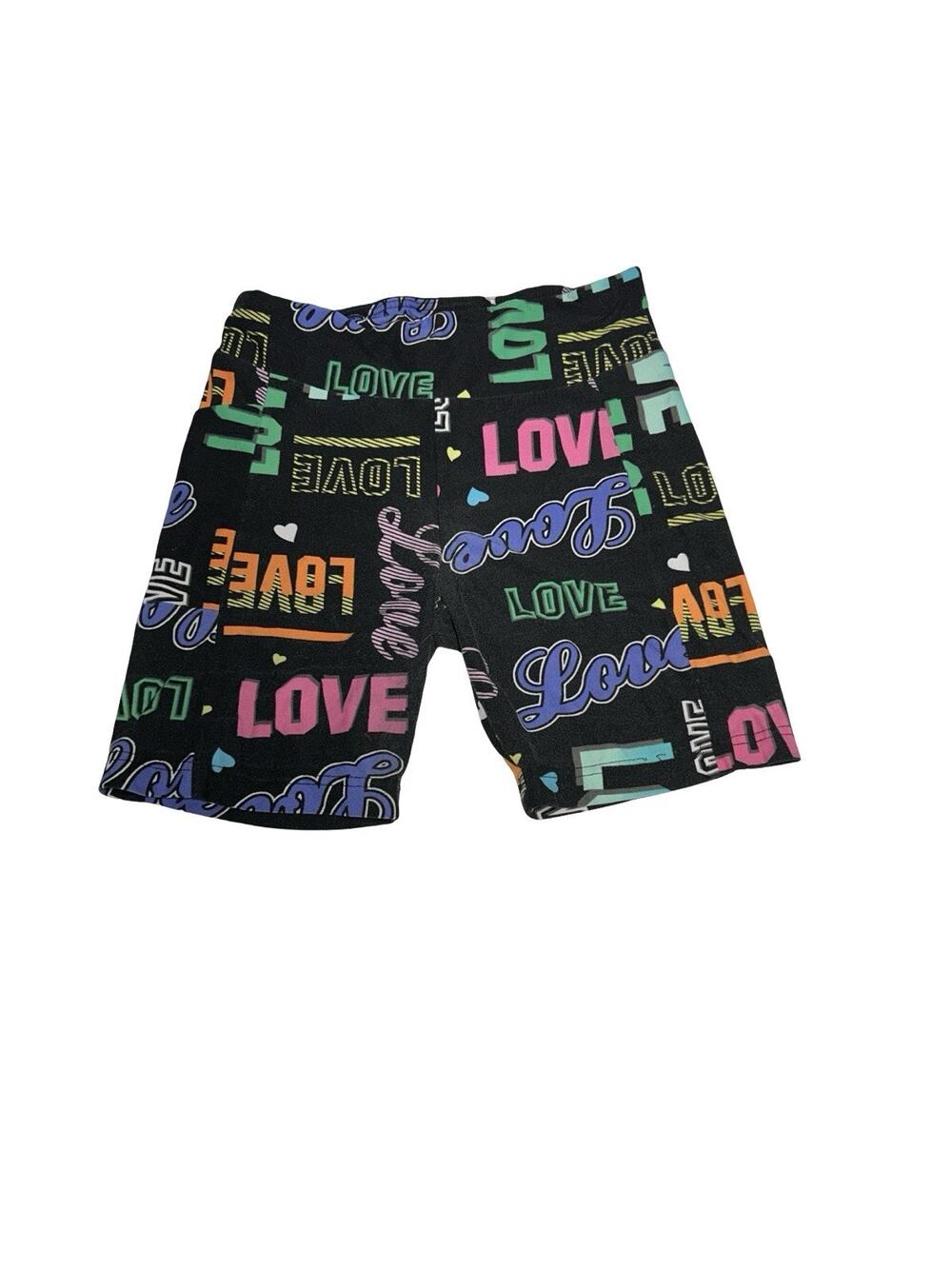 No Boundaries Girls Love Print Bike Shorts Size S 3-5 Stretch Casual Colorful